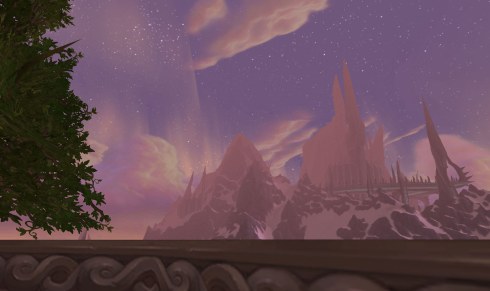 A silhouette of Icecrown, from Dalaran.